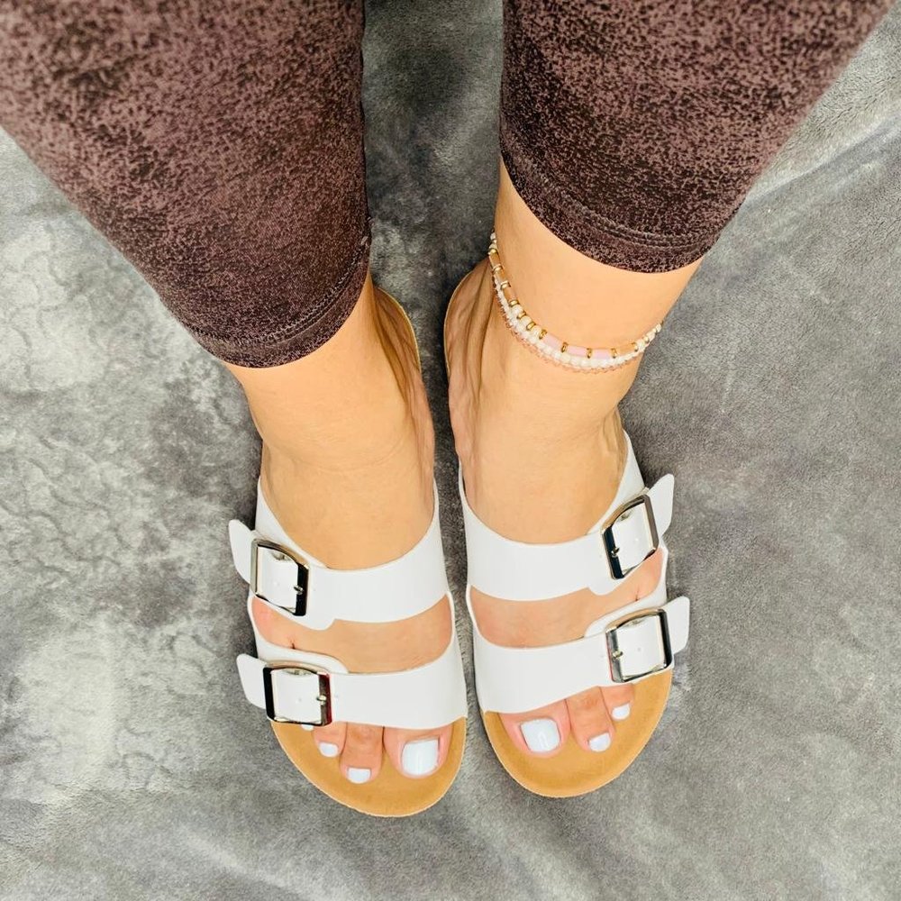 Women's White SlideBuckle T-Strap Platform Sandals - Picture 6 of 15